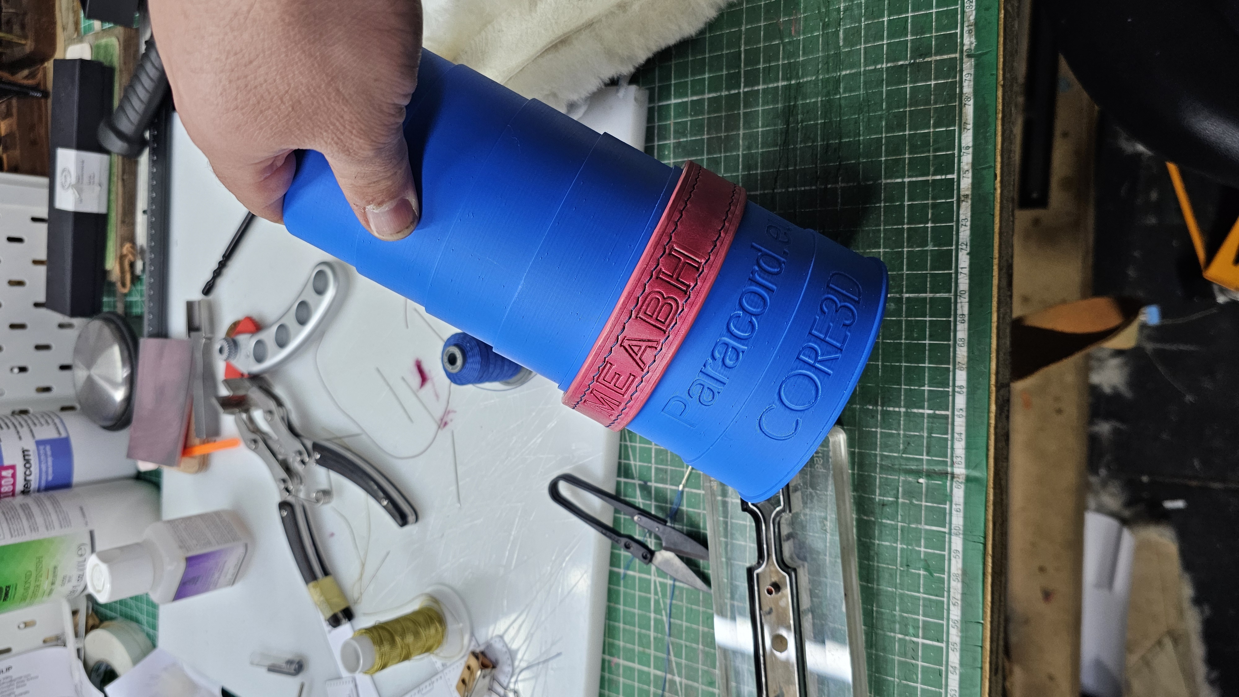 A personalised leather dog collar taking shape on the PK9 workbench